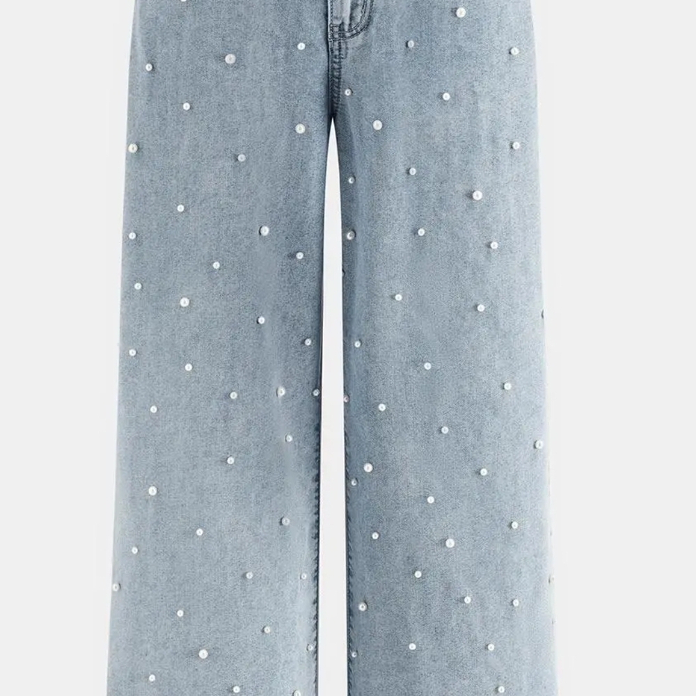 Women's Light Blue Pearl Embellished Jeans